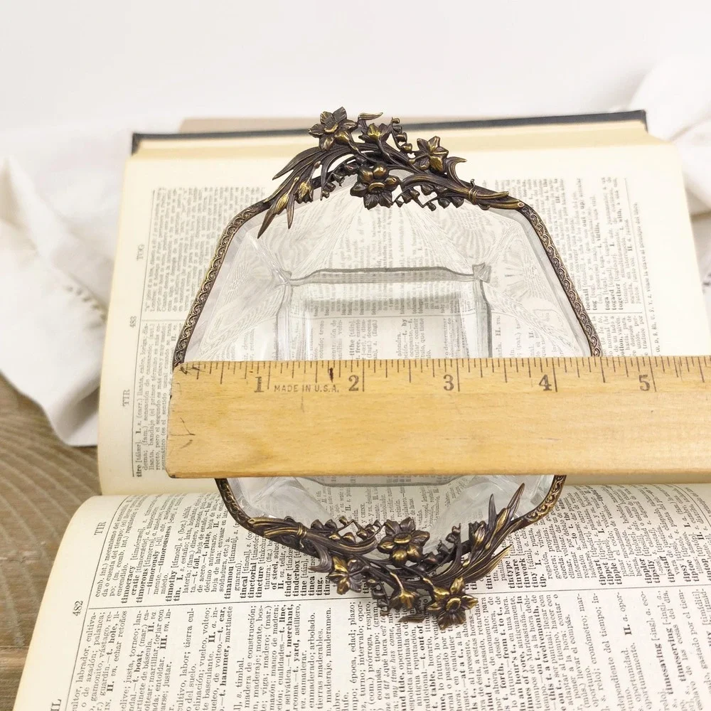 Vintage Candy Dish with Ornate‎ Handles, Decorative Cache Bowl, Trinket Dish